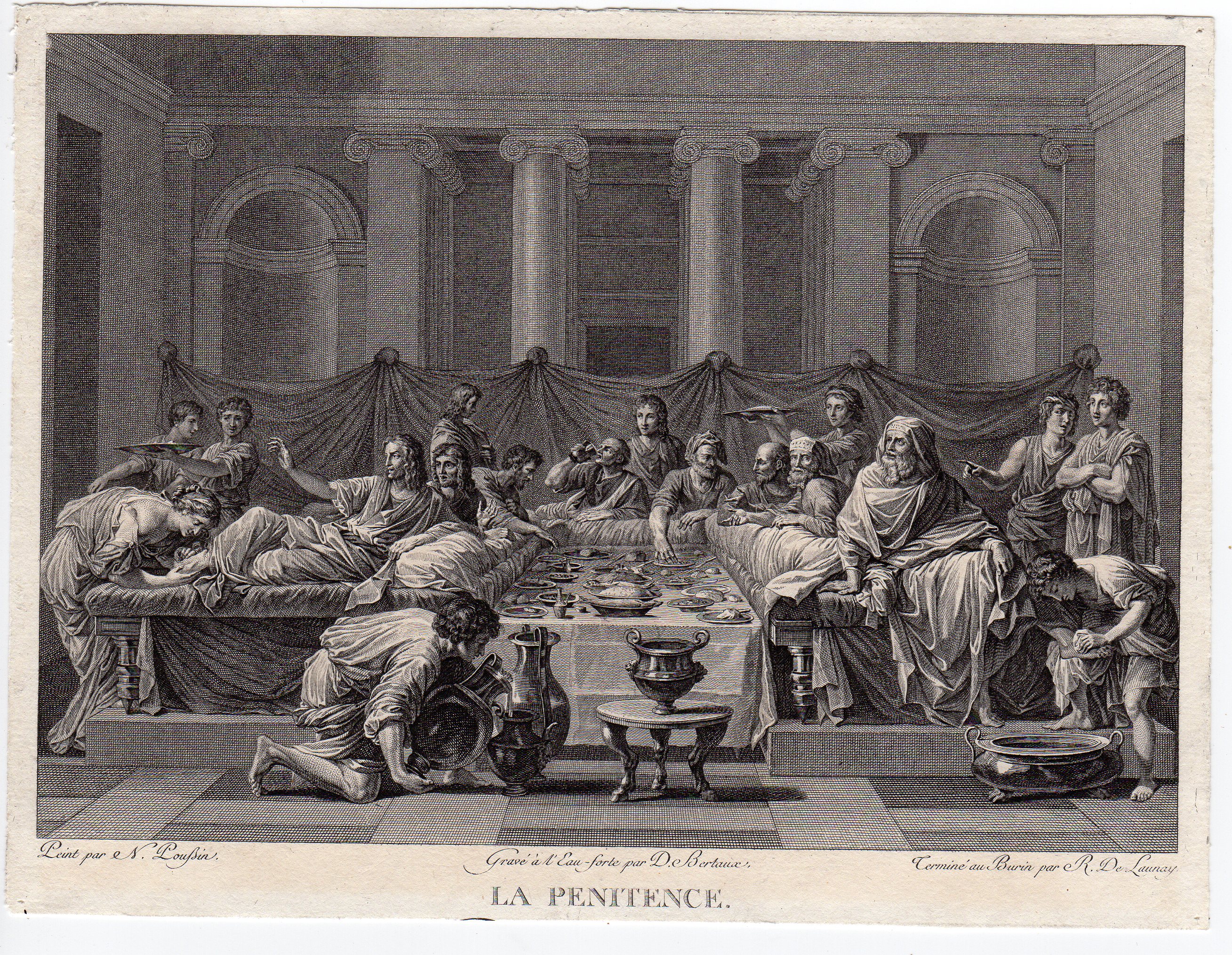 , Antique Master Print-PENITENCE-ANOINTING JESUS-RELIGION-Bertaux-de Launay-c.1780, Pictura Antique Prints