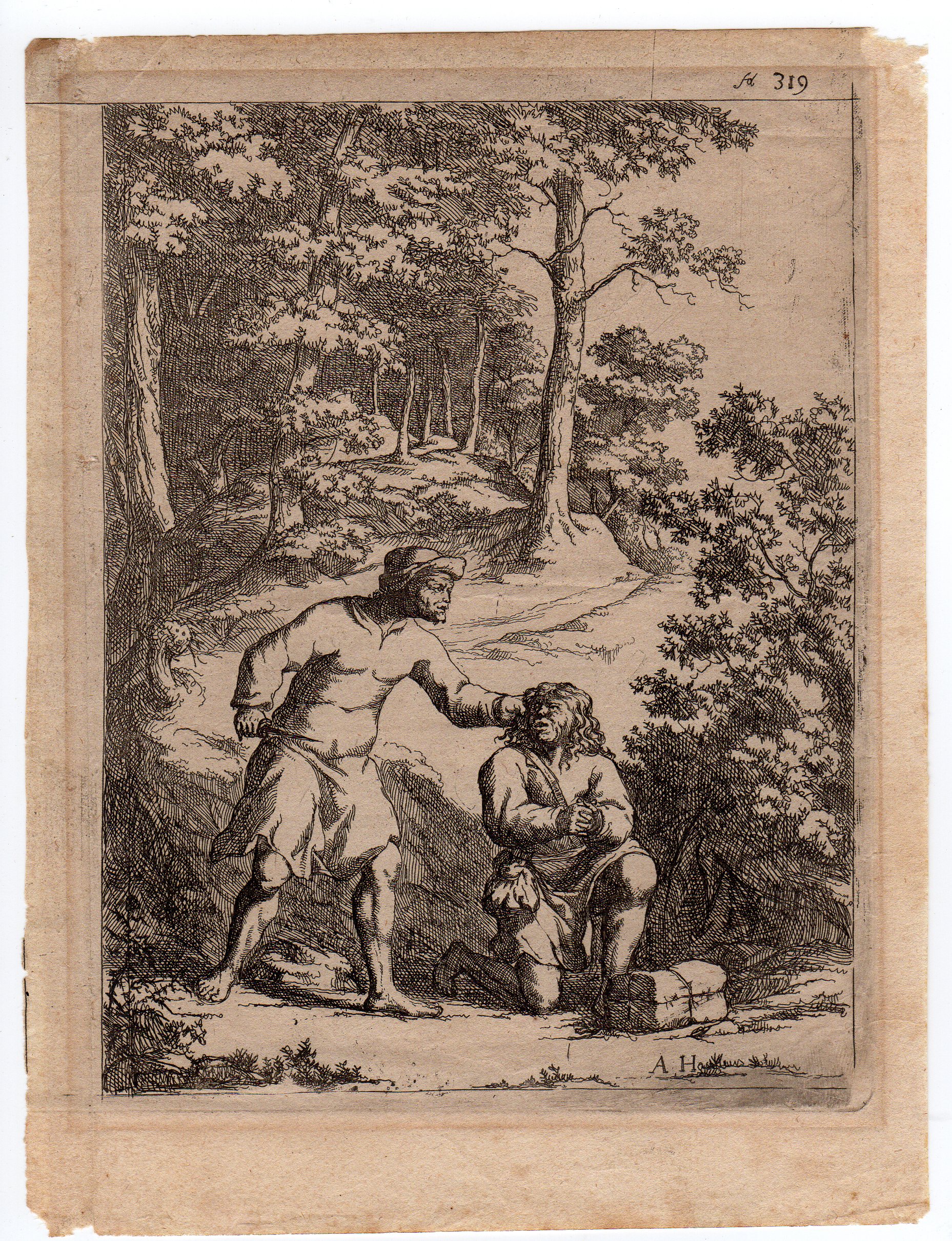 , Antique Print-ROBBER-MAN WITH PACKAGE-A.H.-c.1700, Pictura Antique Prints