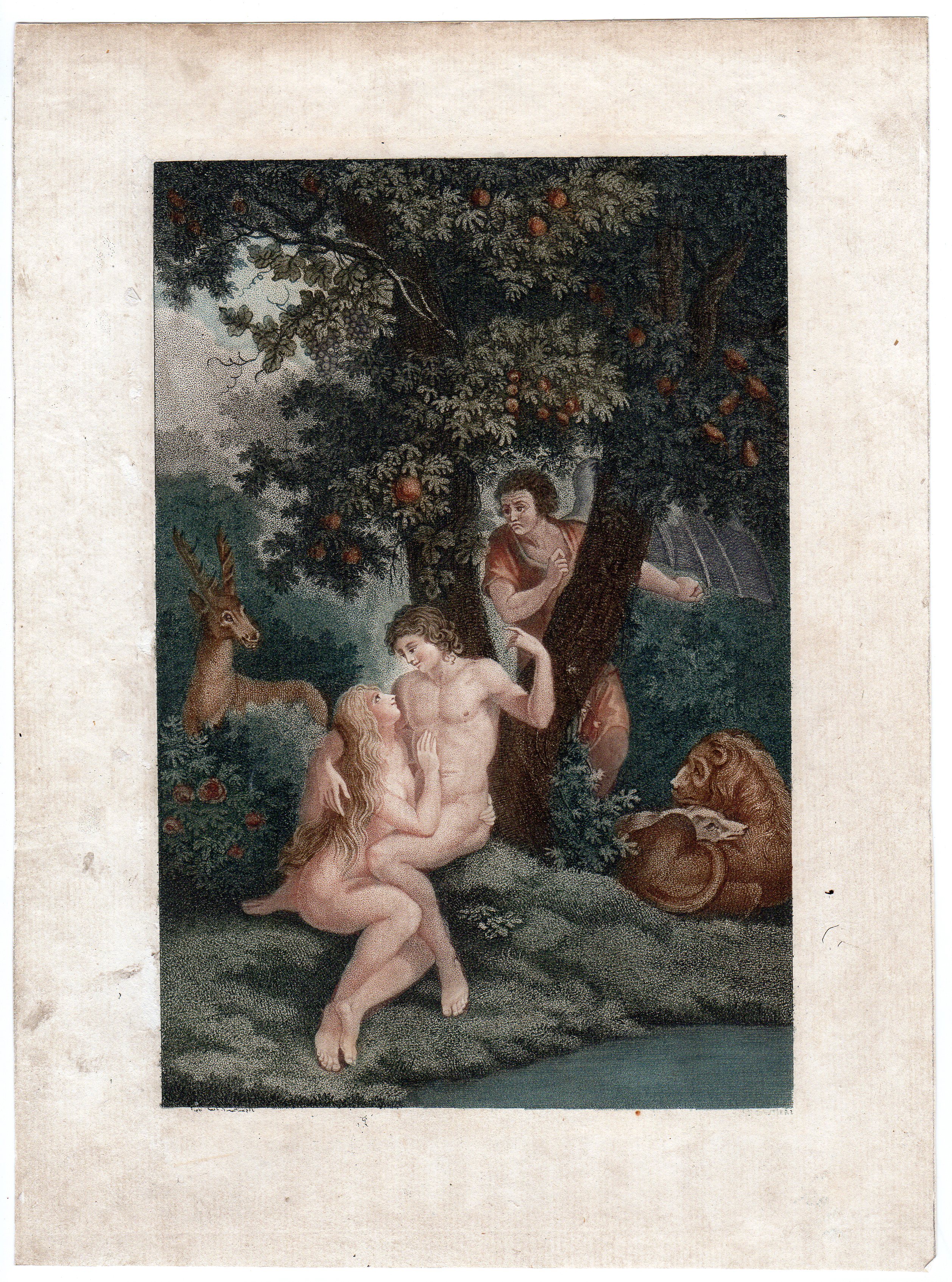, 2 Antique Master Prints-ADAM AND EVE-PARADISE-Demonchy-c.1780, Pictura Antique Prints