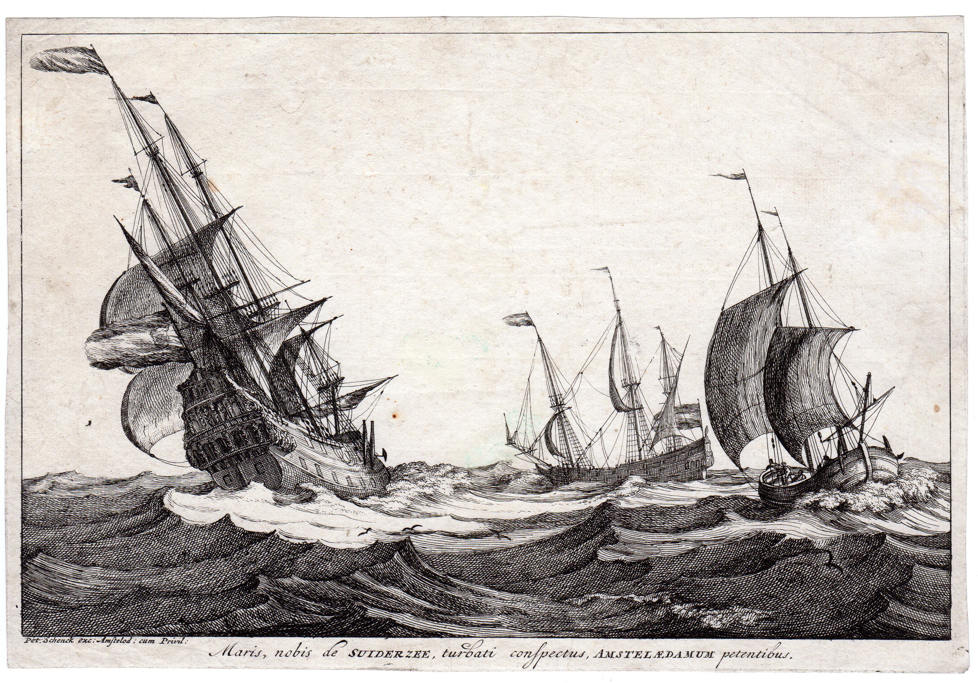 , Antique Master Print-ZUIDERZEE-WAR AND MERCHANT SAILING SHIPS-Schenk-c.1690, Pictura Antique Prints