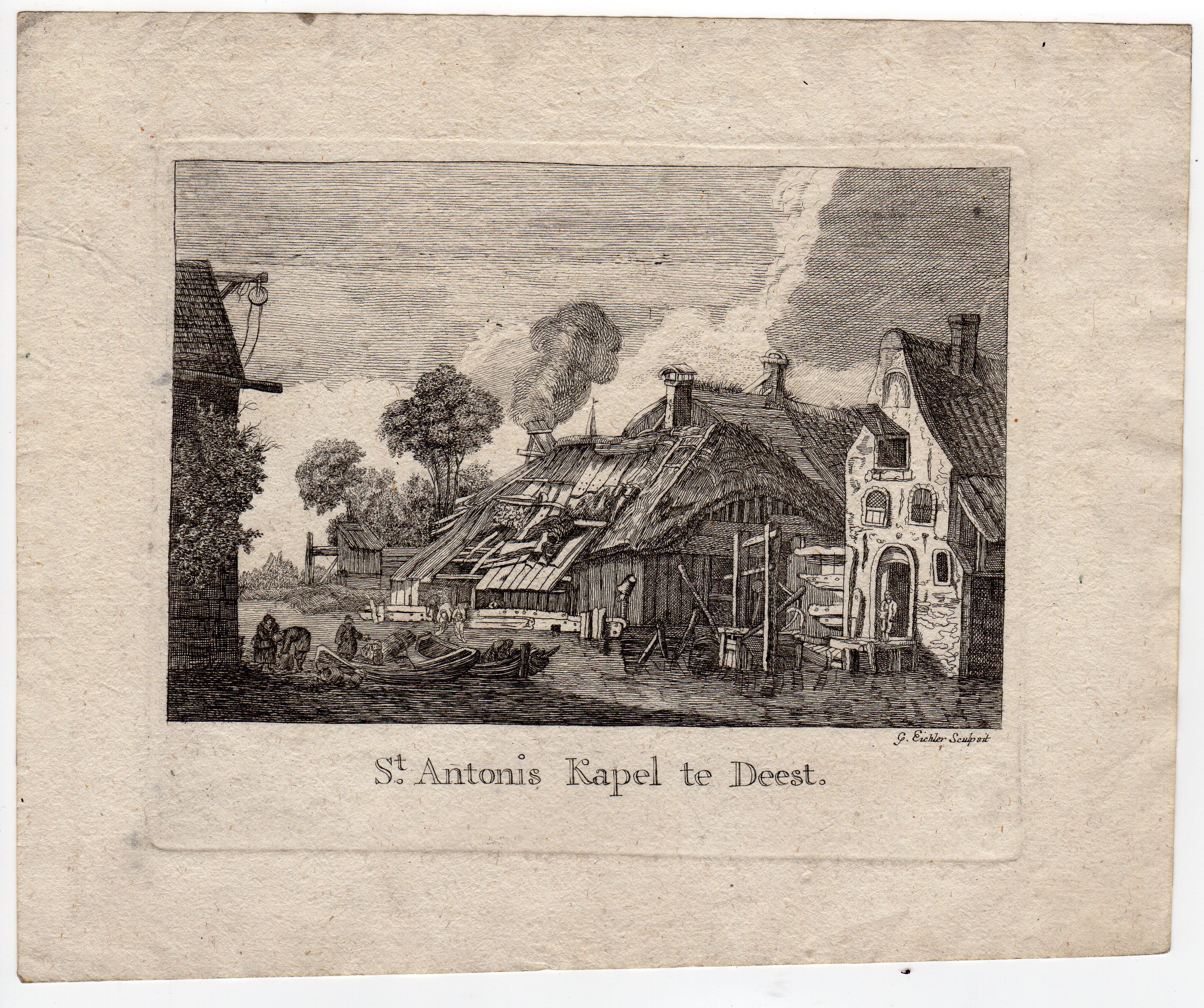 , Antique Master Print-FLOODED TOWN-DEEST-ANTONIUS CHAPEL-Eichler-c.1750, Pictura Antique Prints