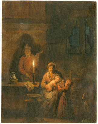 Antique Drawing-FAMILY BY CANDLELIGHT-Craeyvanger-pre-1859