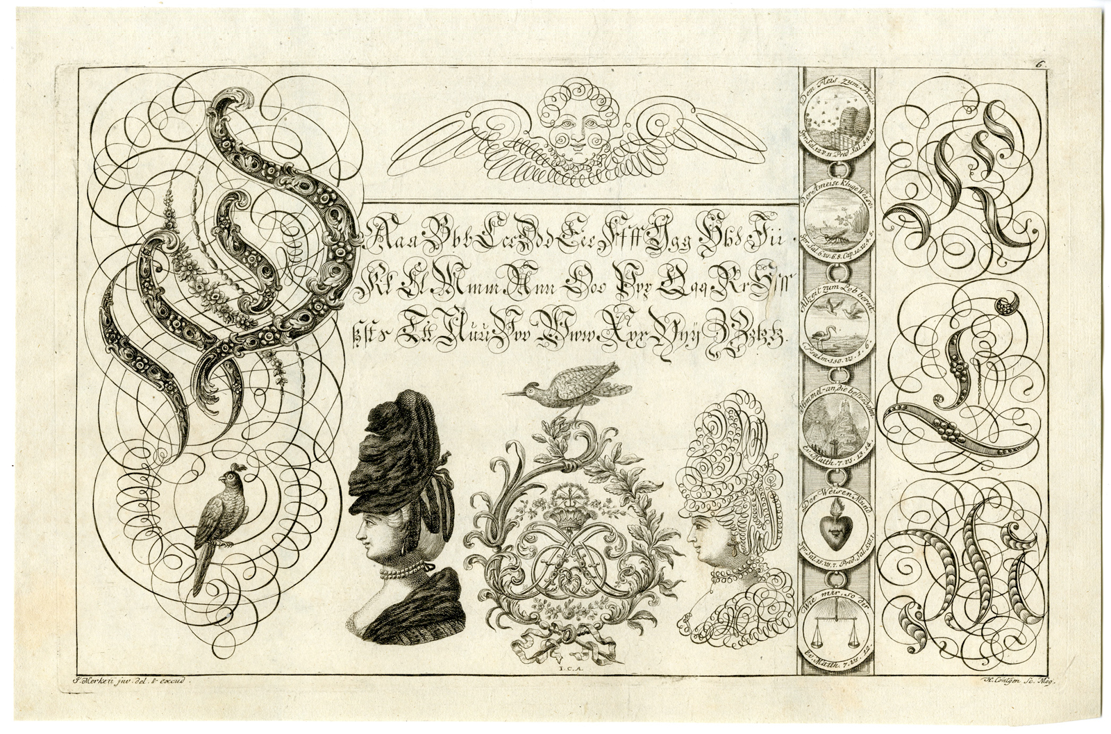 , Rare Antique Print-CALLIGRAPHY-ALPHABET-LETTERS-FIGURES-Merken-Cöntgen-1782, Pictura Antique Prints