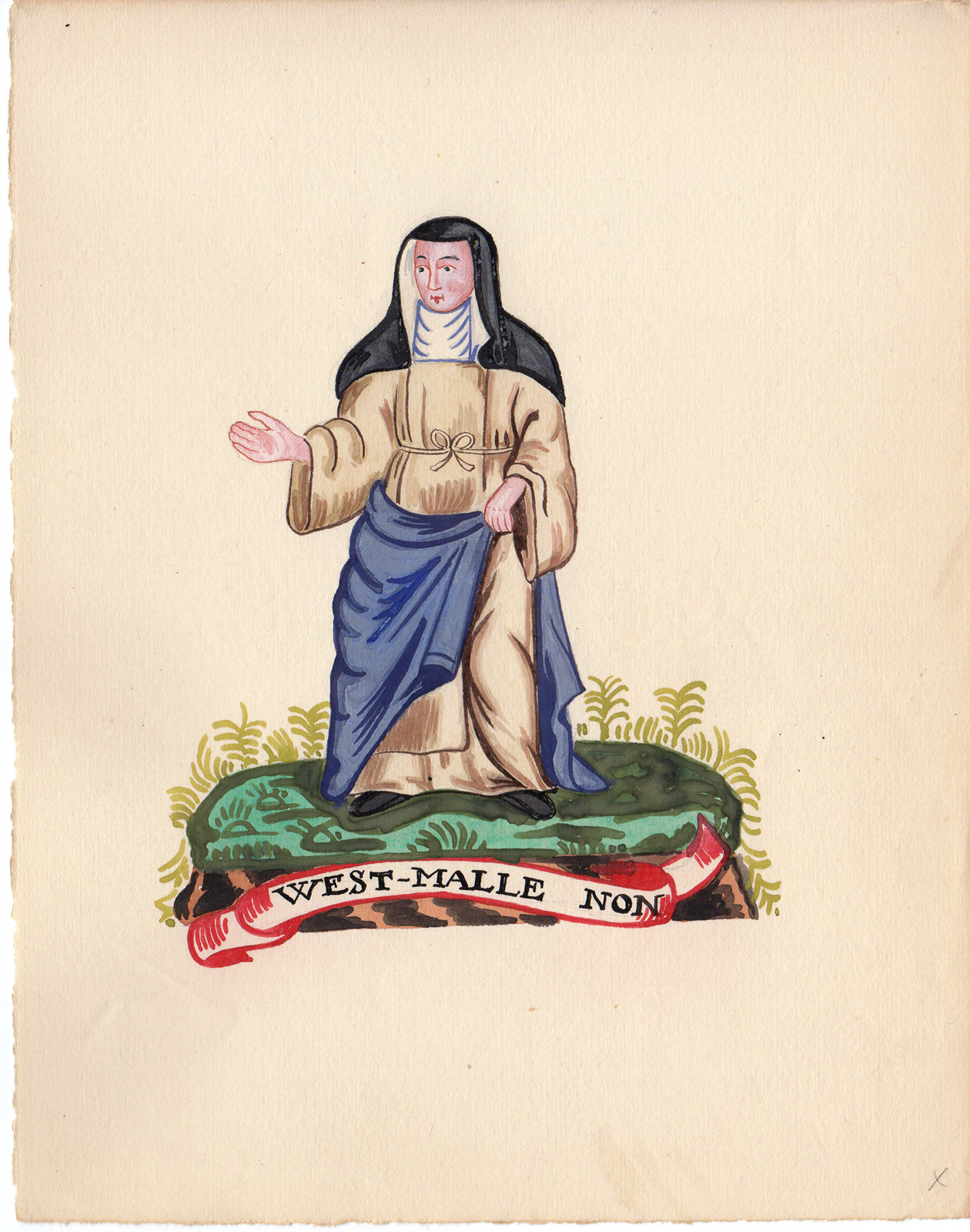 , Antique Drawing-RELIGIOUS ORDER-WESTMALLE NUN-Anonymous-1920, Pictura Antique Prints