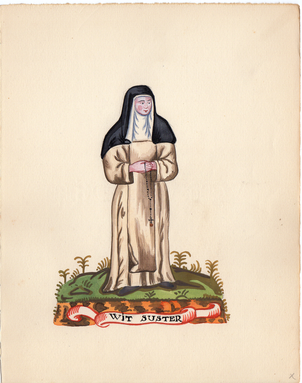 , Antique Drawing-RELIGIOUS ORDER-WHITE SISTER-NUN-Anonymous-1920, Pictura Antique Prints