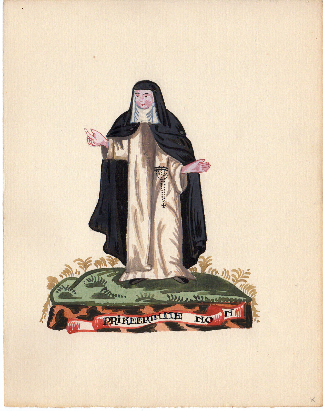 , Antique Drawing-RELIGIOUS ORDER-PRICK THEREIN NUN-Anonymous-1920, Pictura Antique Prints