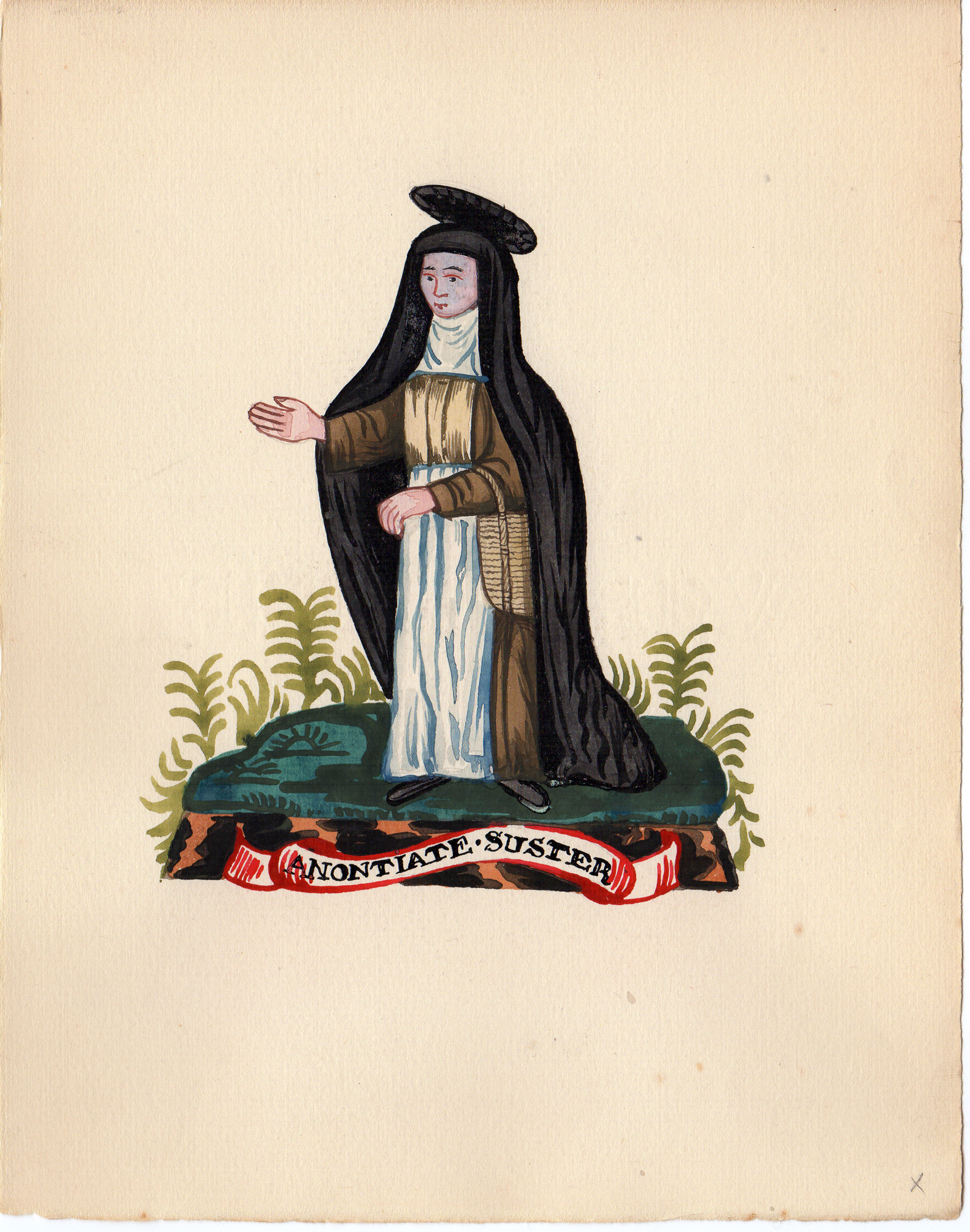 , Antique Drawing-RELIGIOUS ORDER-ANNUNCIATION NUN-AUREOLA-SATIRE-Anonymous-1920, Pictura Antique Prints