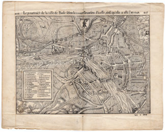 Rare Antique Print-PLAN BASEL-SWITZERLAND-WOODCUT-Belleforest-1575