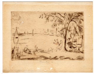 Antique Master Print-COASTAL SCENE-BOATS-IMPRESSIONISM-Anonymous-1920