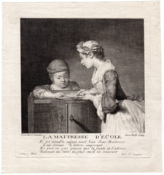 Antique Print-GENRE-EDUCATION-ALPHABET-TEACHER-Chardin-ca. 1770