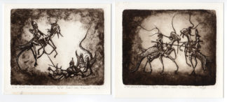2 Antique Prints-DUALISM-DEATH-MAGIC REALISM-FANTASY-Van Hemert-1976