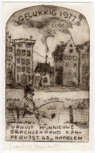 Antique Print-NEW YEAR'S WISH-CANAL HOUSE-FISHING-Van Hemert-1977