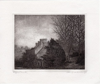 Antique Print-FARMHOUSE-DUSK-TREES-Van Draanen-1974