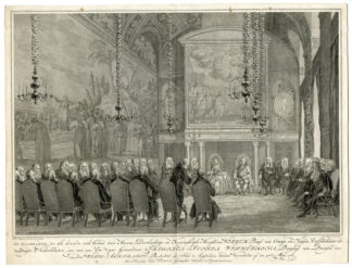 Antique Master Print-COUNSIL CHAMBER-WILLEM V-WILHELMINA OF PRUSSIA-Vinkeles-c.1770
