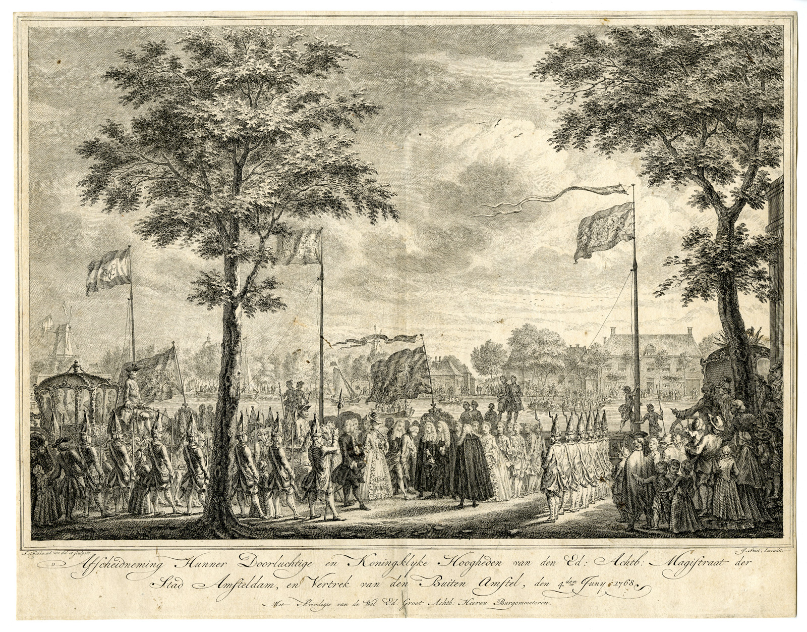 , Antique Master Print-FAREWELL-ROYAL HIGHNESS-WILLEM V-AMSTERDAM-Fokke-1749, Pictura Antique Prints