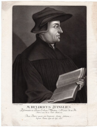 Rare Antique Master Print-HULDRYCH ZWINGLI-REFORMATION-MEZZOTINT-Negges-c. 1760