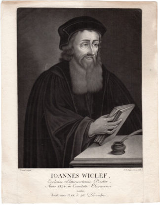 Rare Antique Master Print-JOHN WYCLIFFE-WICLEF-PORTRAIT-MEZZOTINT-Negges-c. 1760