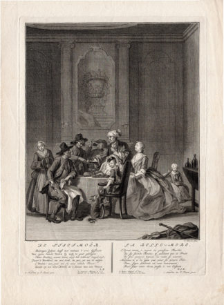 Antique Print-STEPMOTHER-EATING AND DRINKING-DOG-Troost-Houbraken-c.1760
