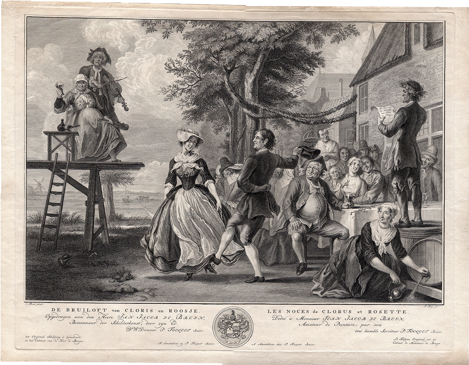, Antique Print-WEDDING-DANCING-VIOLIN-CELEBRATION-FEAST-Troost-Tanje-c.1760, Pictura Antique Prints
