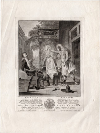 Antique Print-ARLEQUIN-MAGICIAN-BARBER SURGEON-RIVALRY-Troost-Tanje-c.1760