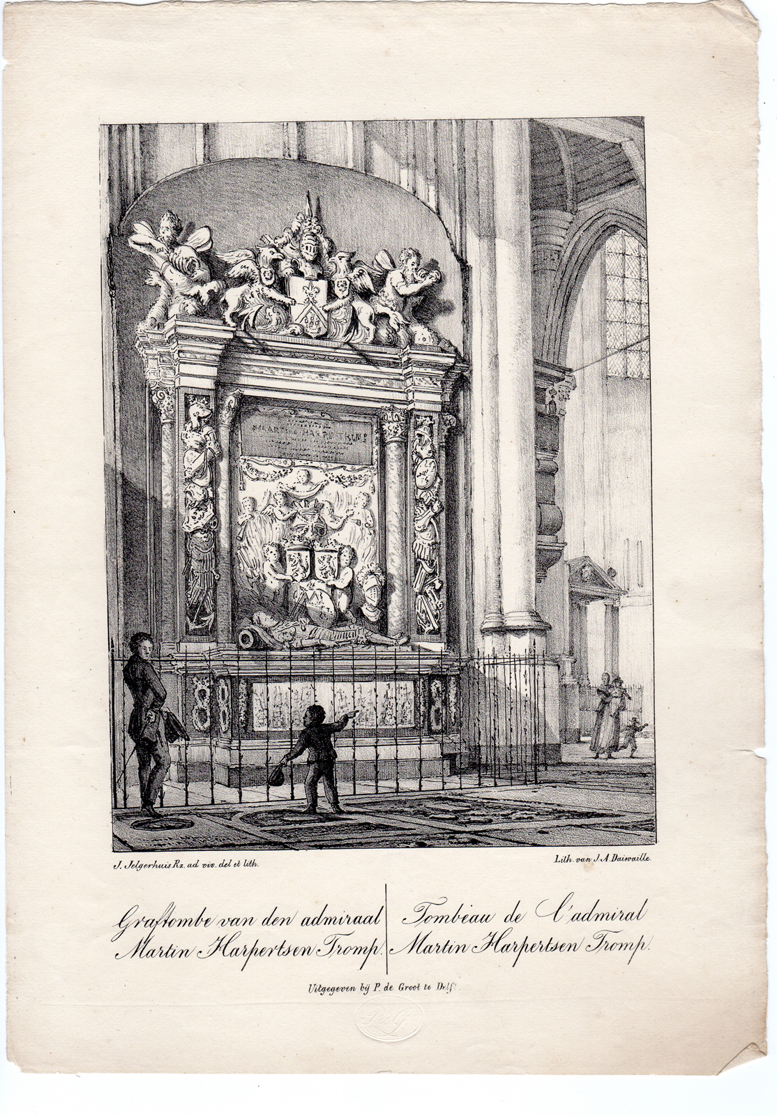 , 7 Antique Prints-TOMBE-DELFT-DE GROOT-HEIN-TROMP-Daiwaille-Jelgerhuis-1829, Pictura Antique Prints