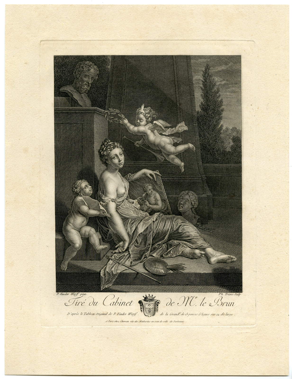 , Antique Print-ALLEGORY-PAINTING-MUSE-ANGELS-PUTTI-Werff-Triere-1792, Pictura Antique Prints