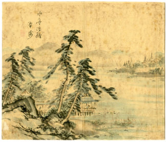 Rare Antique Drawing-MOUNTAIN LANDSCAPE-LAKE-CHINESE PAINTING-Anonymous-c.1900