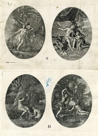 4 Rare Antique Prints-NUDE MYTHOLOGICAL FIGURES-VENUS-AMOR-Anonymous-17th c.