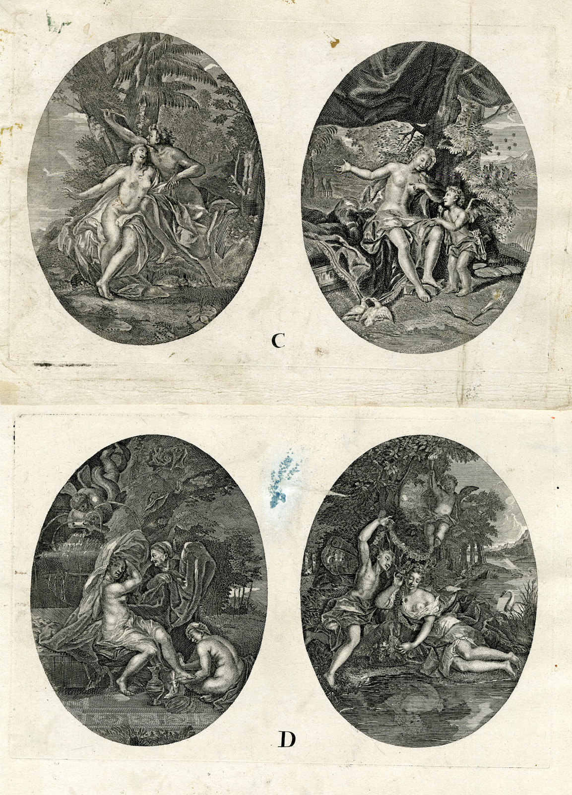 , 4 Rare Antique Prints-NUDE MYTHOLOGICAL FIGURES-VENUS-AMOR-Anonymous-17th c., Pictura Antique Prints