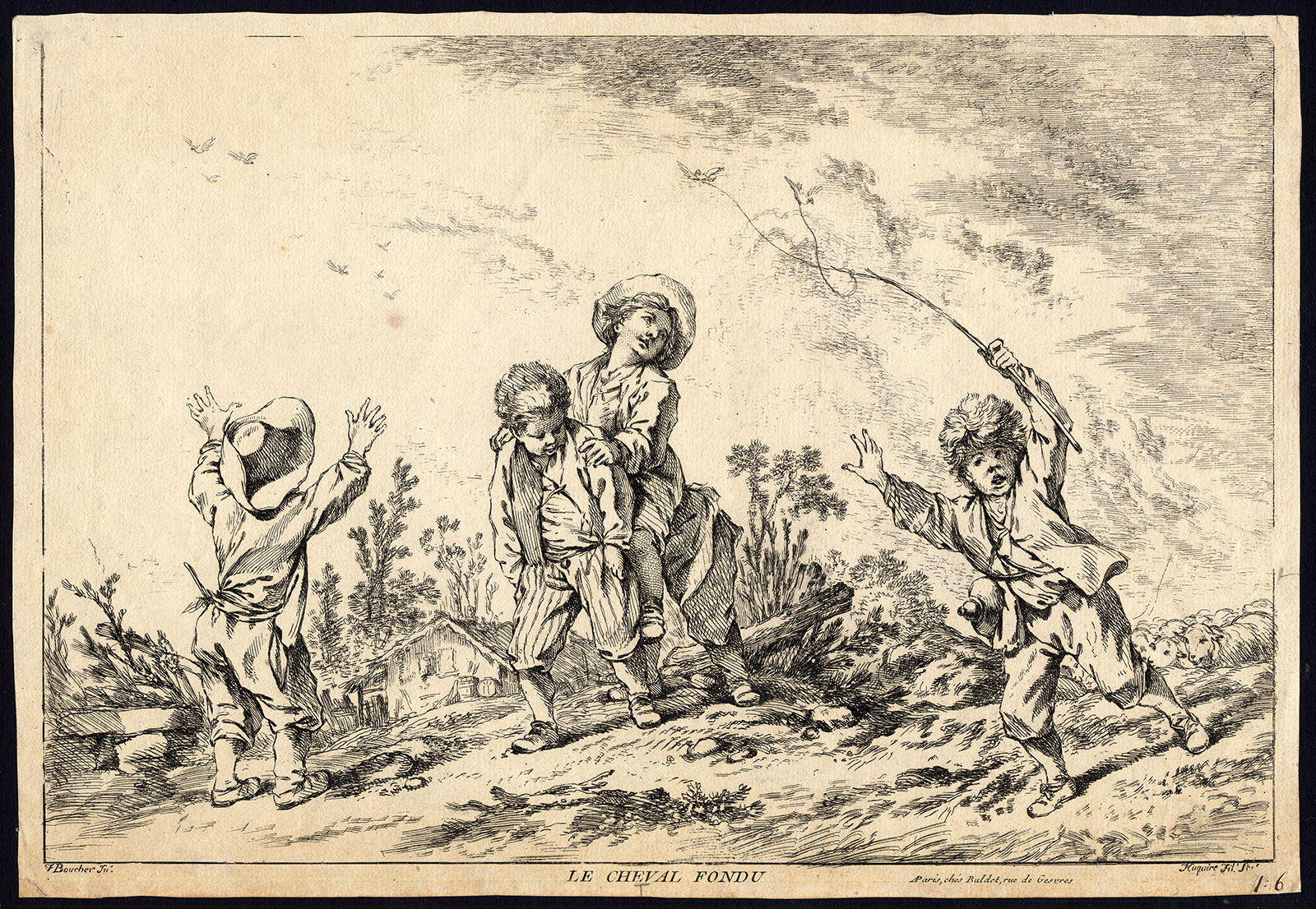 , Antique Master Print-LE CHEVAL FONDU-PLAYING-GAMES-Huquier-Francois Boucher-1765, Pictura Antique Prints