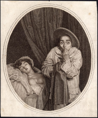 Antique Print-PIERROT-NUDE-SLEEPING-WOMAN-BREAST-Sandoz-c. 1820