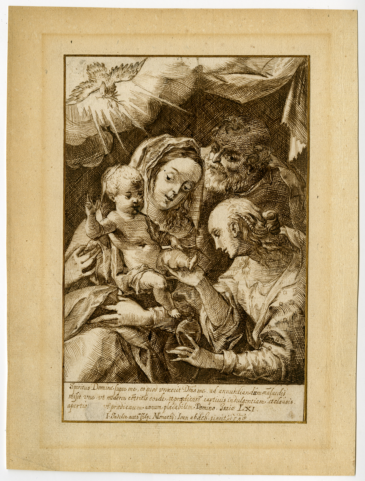 , Antique Drawing-HOLY FAMILY-JESUS-MARY-JOSEPH-HOLY SPIRIT-I. Sadeler-Anonymous-c, Pictura Antique Prints