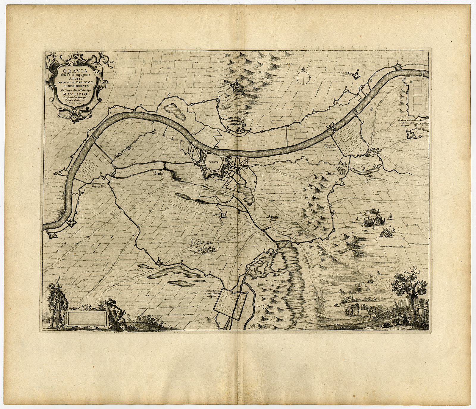 , Antique Print-GRAVE-BATTLE MAP-1602-MAURITS OF NASSAU-Blaeu-1649, Pictura Antique Prints