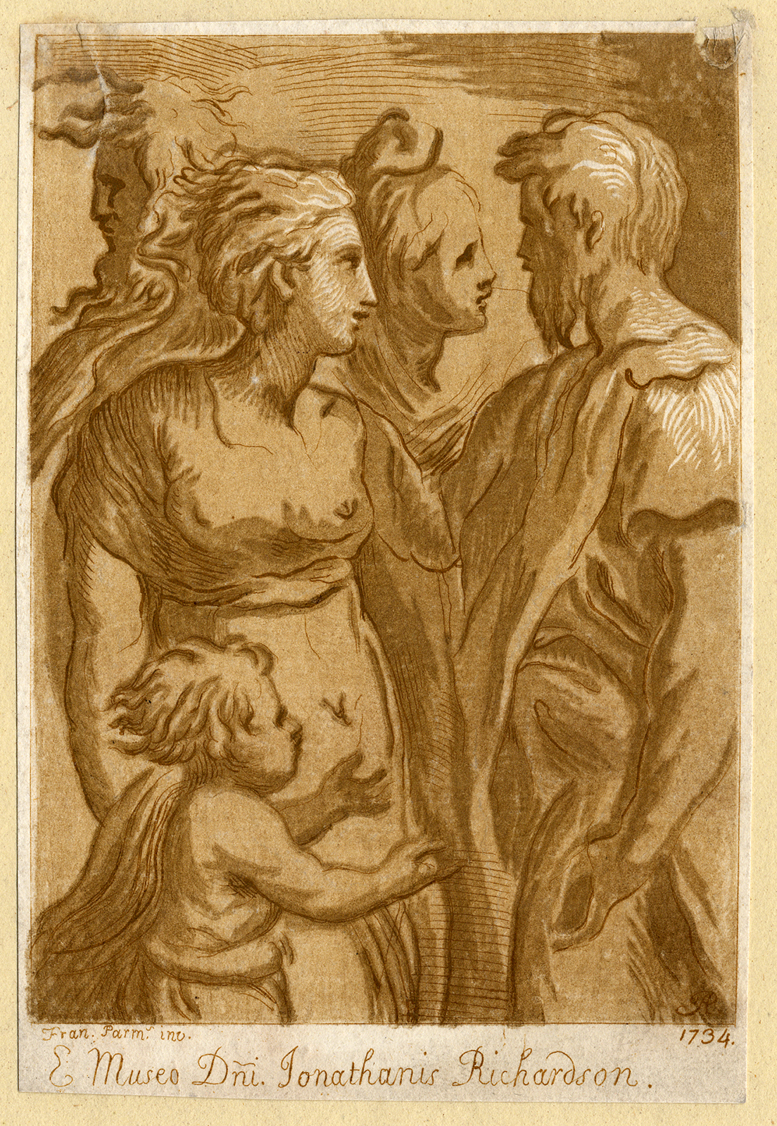, Antique Master Print-PORTRAIT-MEN-WOMEN-CHILD-Pond-Parmigiano-1734, Pictura Antique Prints