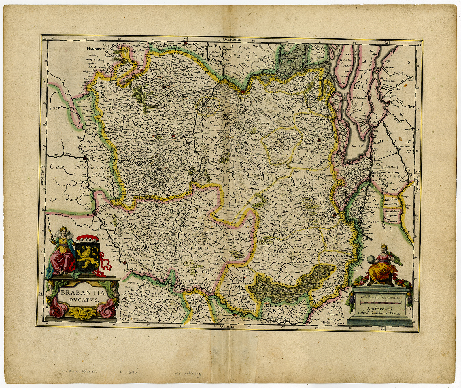 , Antique Print-BRABANTIA DUCATUS-BRABANT-W. Blaeu-c. 1640, Pictura Antique Prints