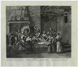 Rare Antique Print-GENRE-EPIPHANY-KING-CROWN-WINTER-Simpol-Cotelle-ca. 1710