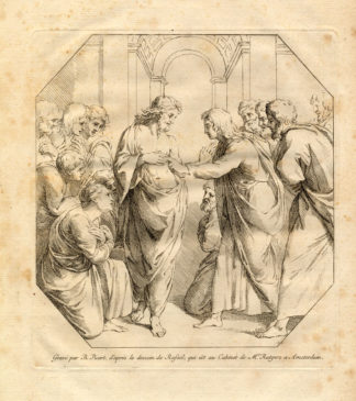 Antique Religious Print-INCREDULOUS THOMAS-Picart-1734