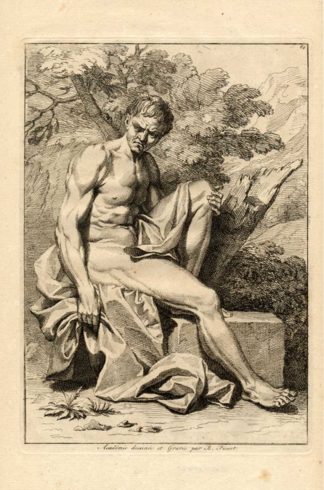 Antique Print-NAKED MAN STUDY-Pl. 64-Picart-1734