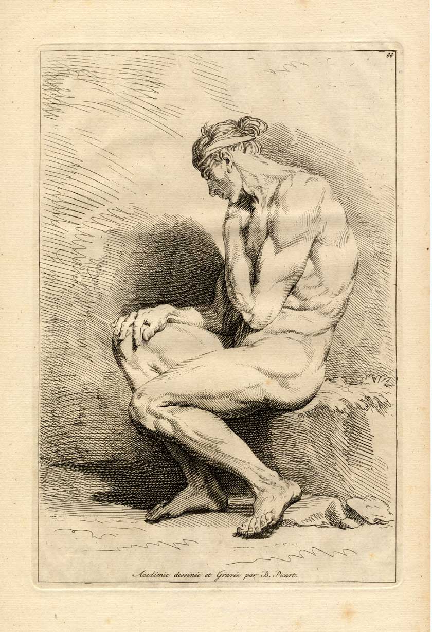 Ebm0067 416x609 Antique Print-NAKED MAN STUDY-Pl.66-Picart-1734