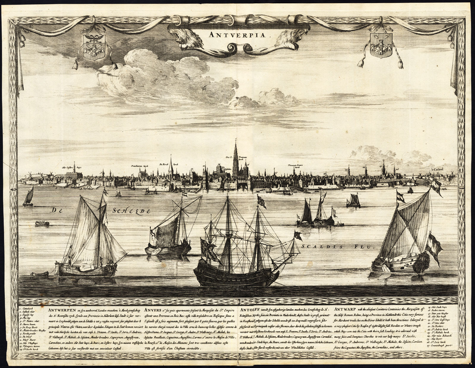 , Rare Antique Print-ANTWERP-BELGIUM-SCHELDE-SHIP-Le Roy-Frederick de Wit-1696, Pictura Antique Prints