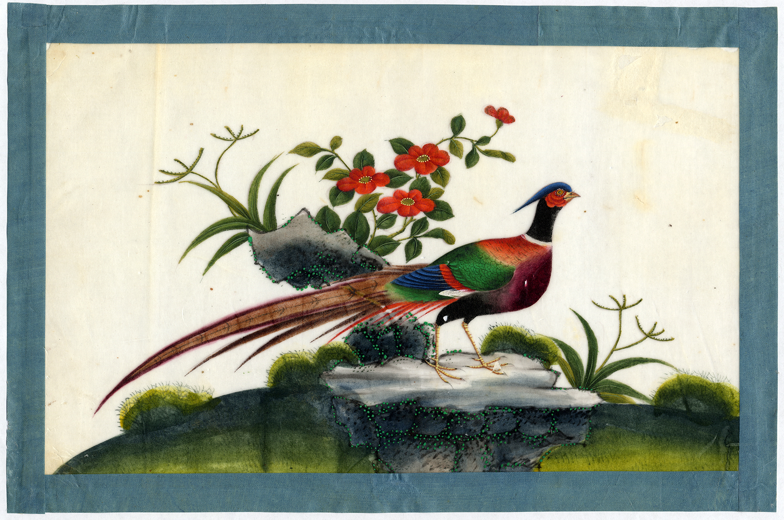 , Antique Drawing-FLOWERS-PHEASANT-Anonymous-19th cent., Pictura Antique Prints