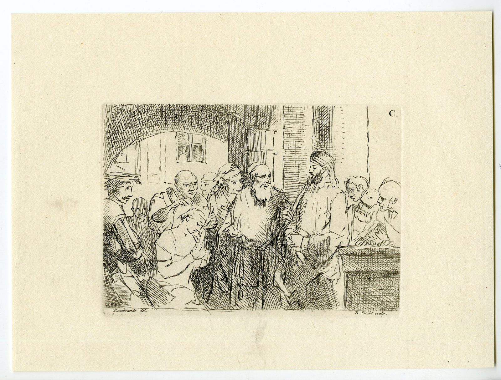 Pco 11877 416x316 Antique Print-WOMEN-ADULTERY-REMBRANDT-Picart-1734