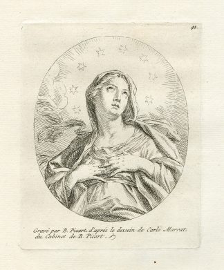 Antique Religious Print-HOLY VIRGIN-Marrat-Picart-1734