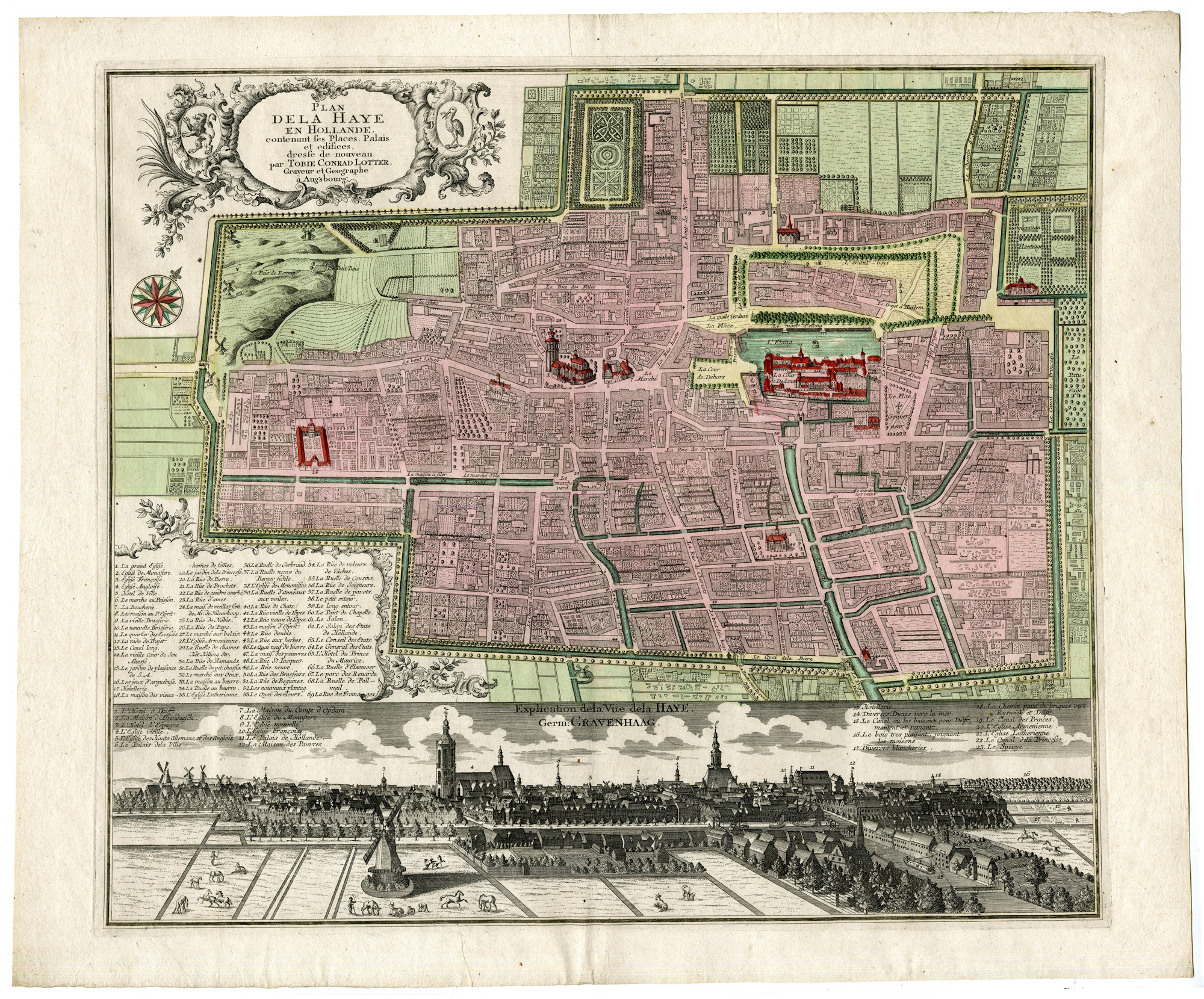 , Antique Map-Plan-THE HAGUE-‘S GRAVENHAGE-DEN HAAG-Tobias Conrad Lotter-c.1760, Pictura Antique Prints
