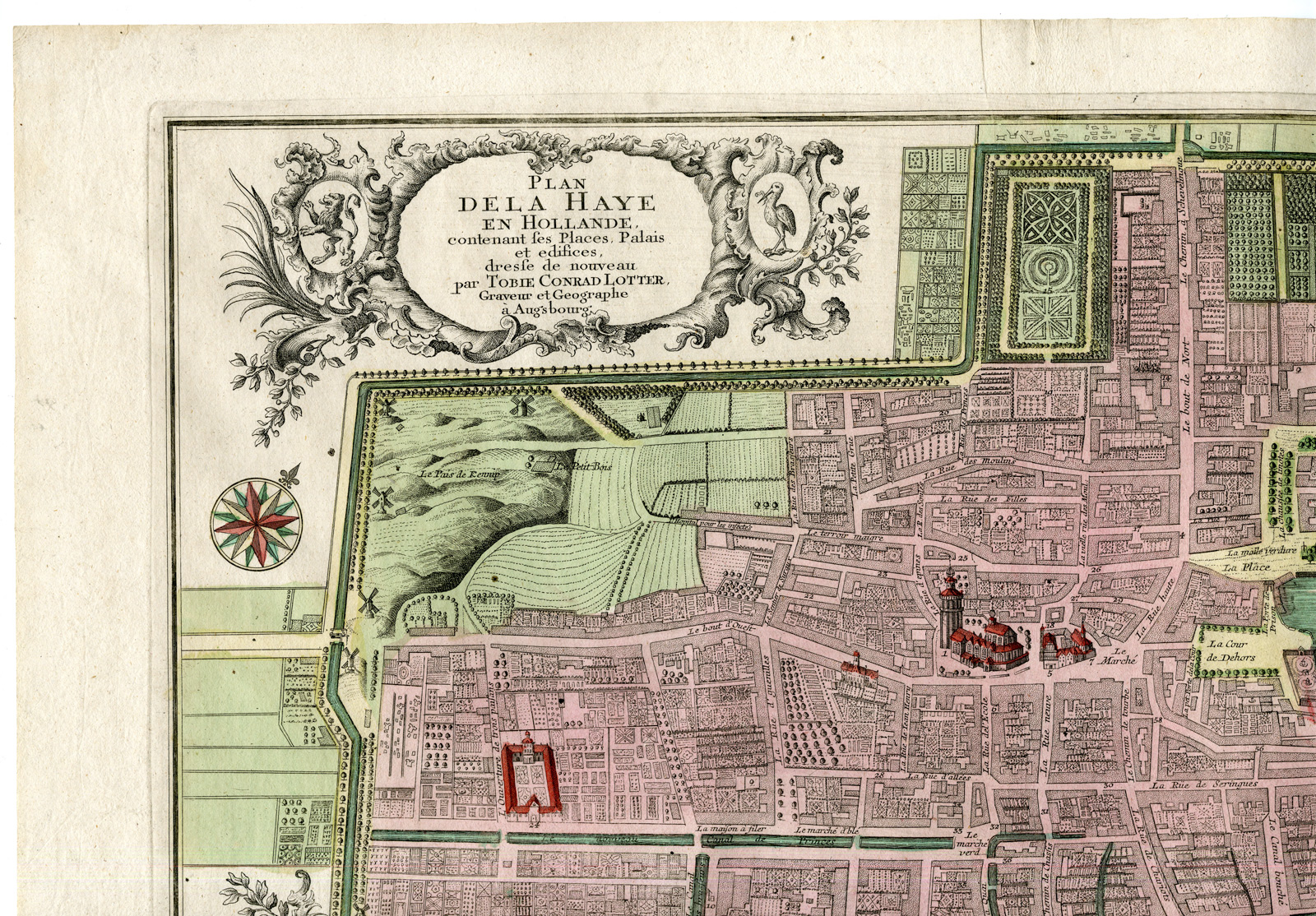 , Antique Map-Plan-THE HAGUE-‘S GRAVENHAGE-DEN HAAG-Tobias Conrad Lotter-c.1760, Pictura Antique Prints