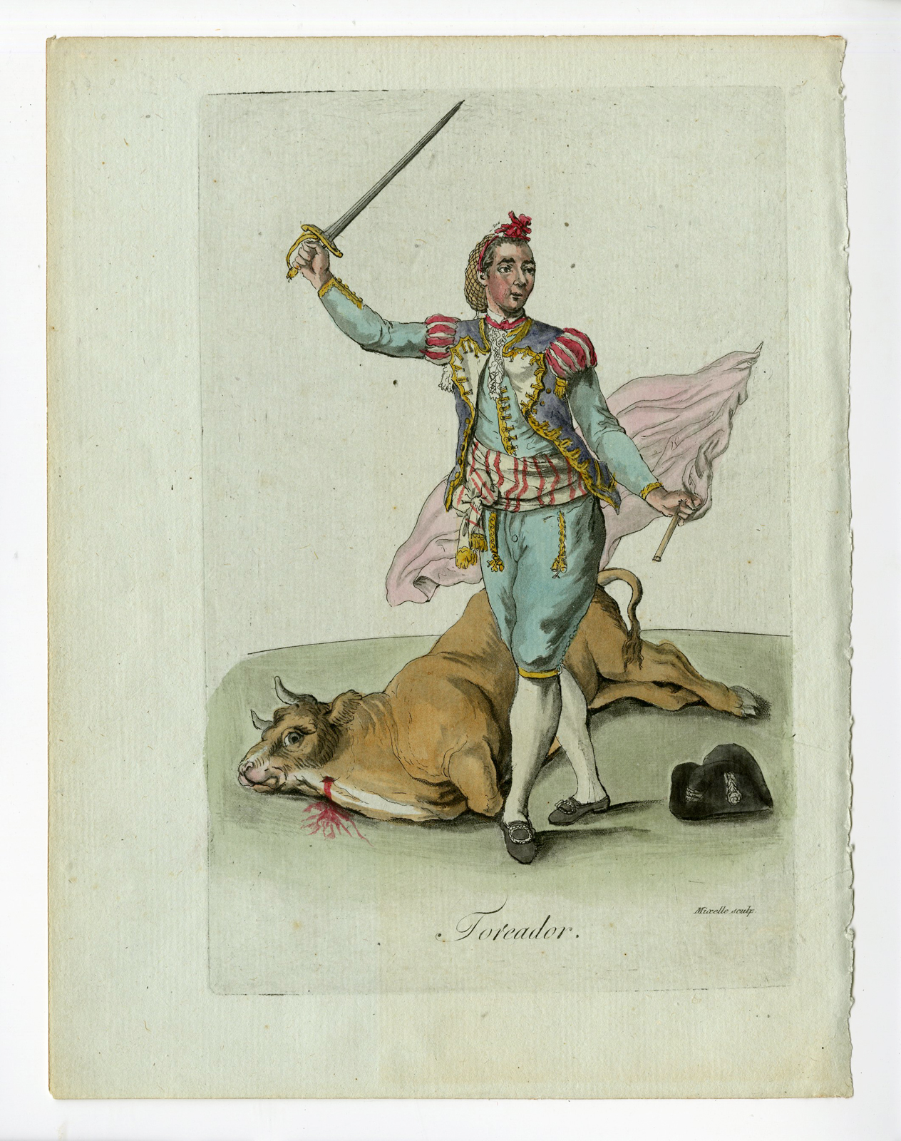 , Antique Print-BULLFIGHTER-SPAIN-COSTUME-Desrais-Grasset-Mixelle-1784, Pictura Antique Prints