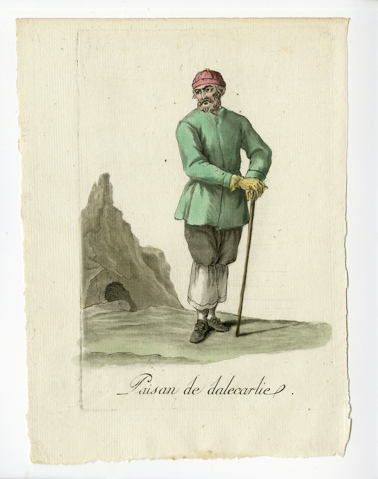 , 2 Antique Prints-WOMAN-FARMER DALARNE-SWEDEN-COSTUME-Grasset-Mixelle-1784, Pictura Antique Prints