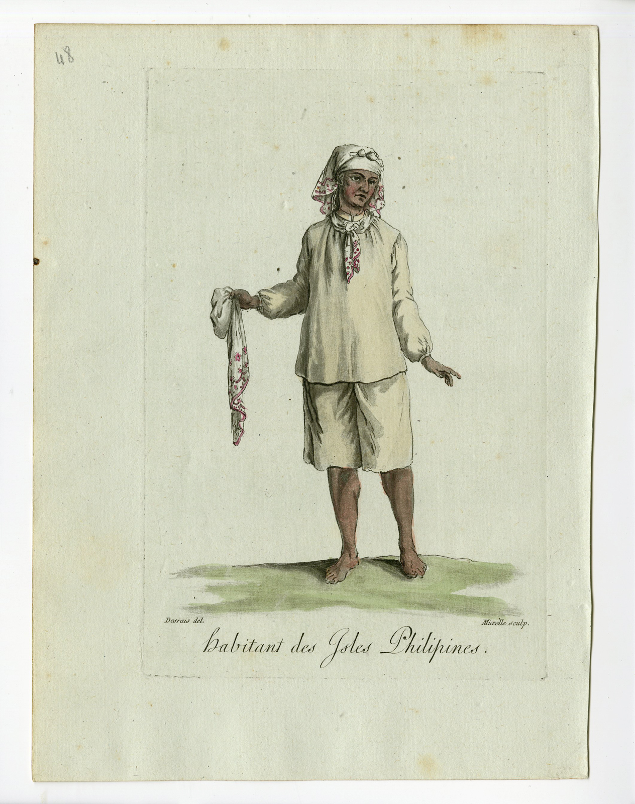 , 2 Antique Prints-WOMAN-RESIDENT-ISLAND PHILIPPINES-COSTUME-Grasset-Mixelle-1784, Pictura Antique Prints
