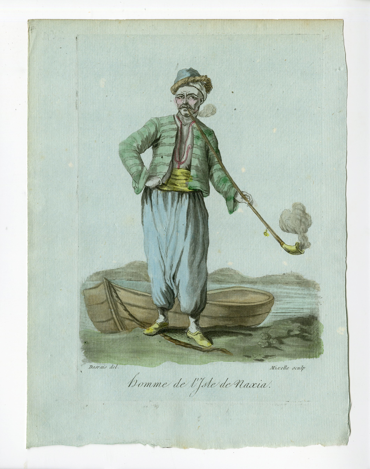 , 2 Antique Prints-WOMAN-MAN-ISLAND NAXIA-GREECE-COSTUME-Grasset-Mixelle-1784, Pictura Antique Prints