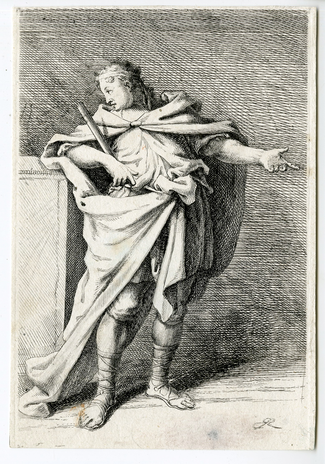Pco 9399 416x594 Rare Antique Print-STANDING SOLDIER-WARRIOR-Johann Elias Ridinger-1728